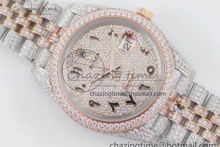 MiroTime 1229 Affordable Datejust 41 SS RG Full Diamonds TWF 1:1 Best Edition Arabic Markers Dial on Jubilee Bracelet A 2385